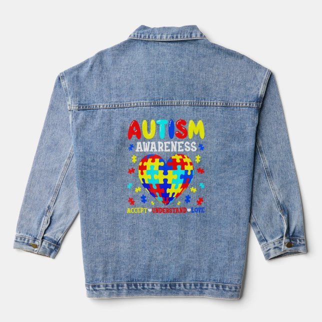 Autism Awareness Accept Understand Love Autism Puz Denim Jacket (Back)