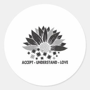 Autism Awareness Accept Understand Love Sunflower Classic Round Sticker