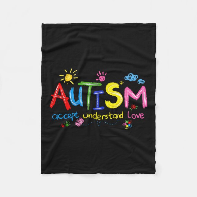 Autism Awareness Accept Understand Love Teachers K Fleece Blanket (Front)
