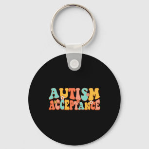 Autism Awareness Acceptance Groovy Retro Special E Keychain