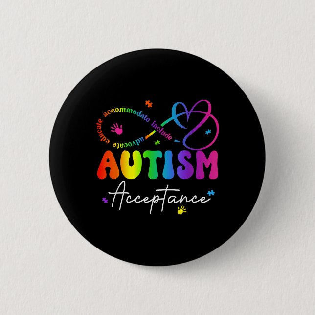 Autism Awareness Acceptance Infinity Symbol 2 Inch Round Button (Front)