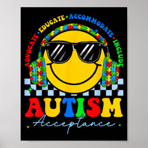 Autism awareness acceptance smile face teacher men poster
