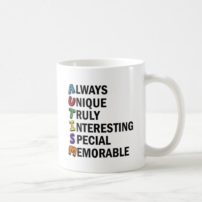 Autism Awareness Acrostic Cute Rainbow Word Poem Coffee Mug (Right)
