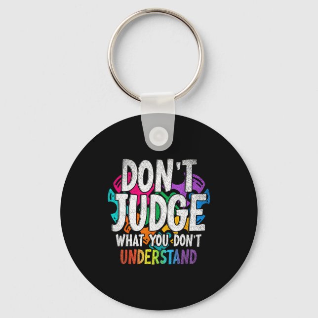 Autism Awareness Adult Uni-kids Black Short Sleeve Keychain (Front)