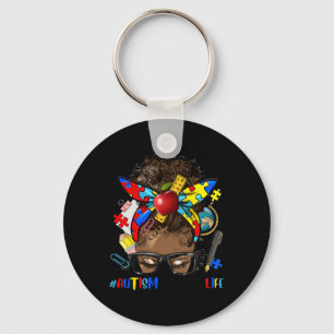 Autism Awareness Afro Messy Bun Melanin Black Auti Keychain