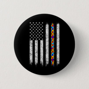 Autism Awareness American Flag  2 Inch Round Button