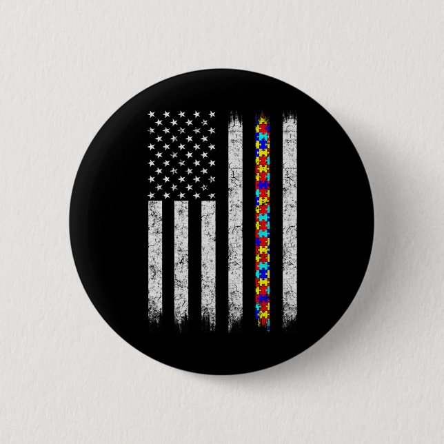 Autism Awareness American Flag  2 Inch Round Button (Front)