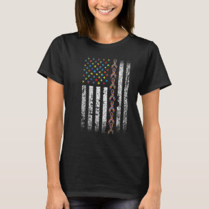 Autism Awareness American Flag  Autism Puzzle Ribb T-Shirt