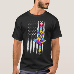 Autism Awareness American Flag Autism Ribbon T-Shirt
