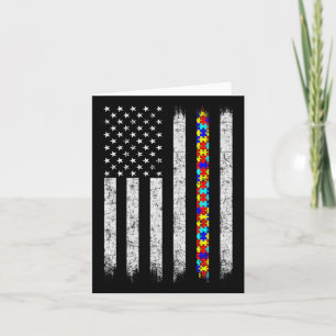 Autism Awareness American Flag  Card