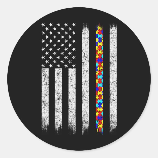 Autism Awareness American Flag  Classic Round Sticker (Front)