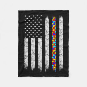 Autism Awareness American Flag  Fleece Blanket