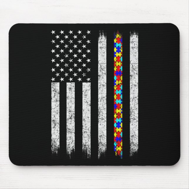 Autism Awareness American Flag  Mouse Pad (Front)