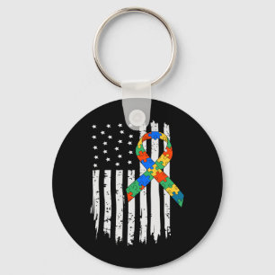 Autism Awareness American Flag Puzzle Autism Usa F Keychain