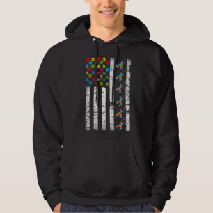 Autism Awareness American Flag Puzzle Ribbon Autis Hoodie