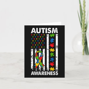 Autism Awareness American Flag Puzzle Ribbon Dad M Card