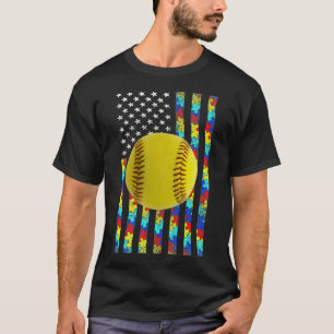 Autism Awareness American Flag Softball T-Shirt