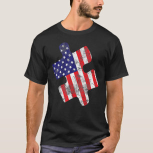 Autism Awareness American Flag Vintage Puzzle Piec T-Shirt