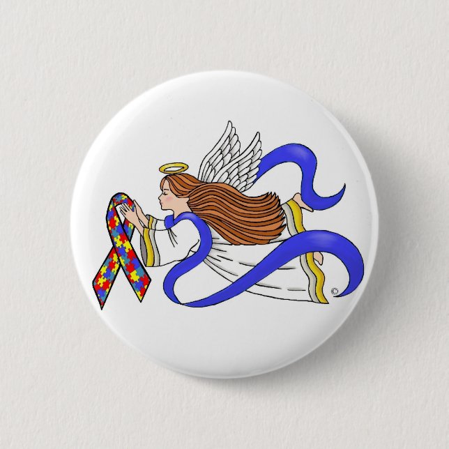 Autism Awareness Angel 2 Inch Round Button (Front)