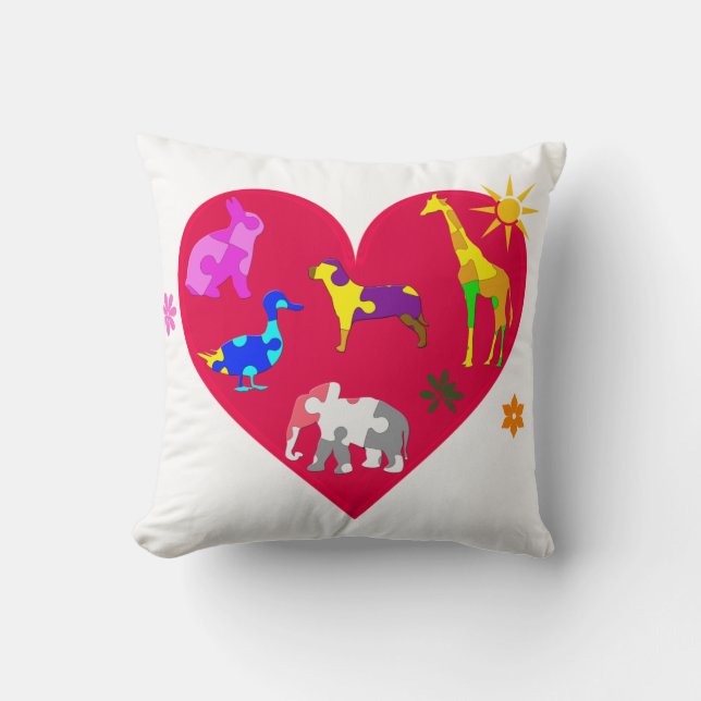 Autism Awareness Animals Throw Pillow (Front)