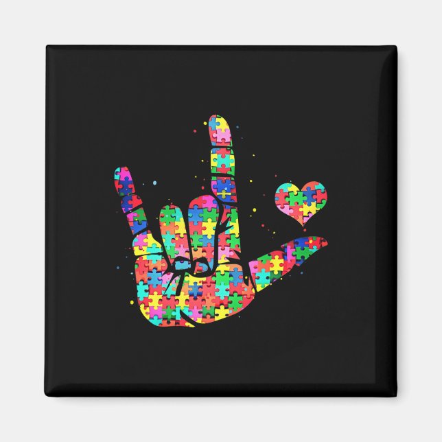 Autism Awareness  ASL Love Sign Language Puzzle Pi Magnet (Front)