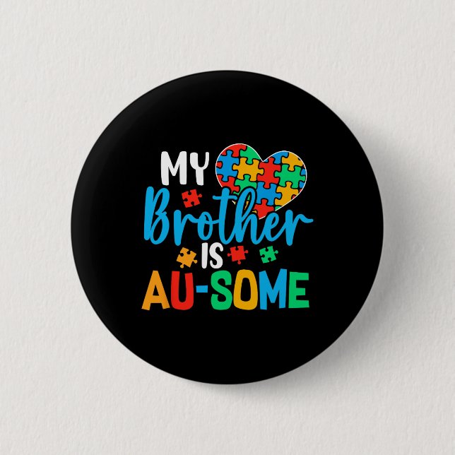 Autism Awareness Autism Squad Support Awesome Boys 2 Inch Round Button (Front)