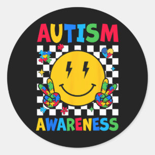 Autism Awareness Autism Squad Support Smile Face W Classic Round Sticker