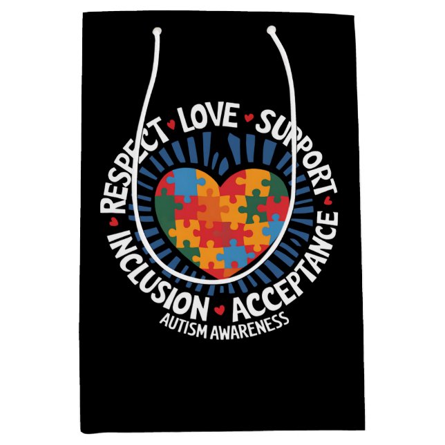 Autism Awareness Autistic Respect Love Support Medium Gift Bag (Front)