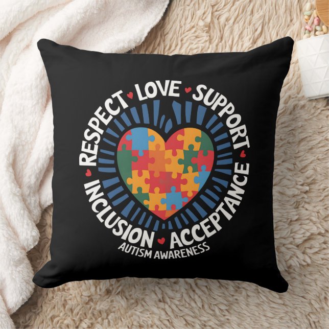 Autism Awareness Autistic Respect Love Support Throw Pillow (Blanket)