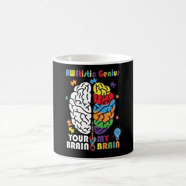 Autism Awareness Awetistic Genius Brain Autistic Coffee Mug (Center)