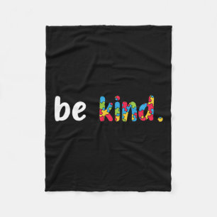 Autism Awareness Be Kind Colourful Puzzle Pieces Fleece Blanket