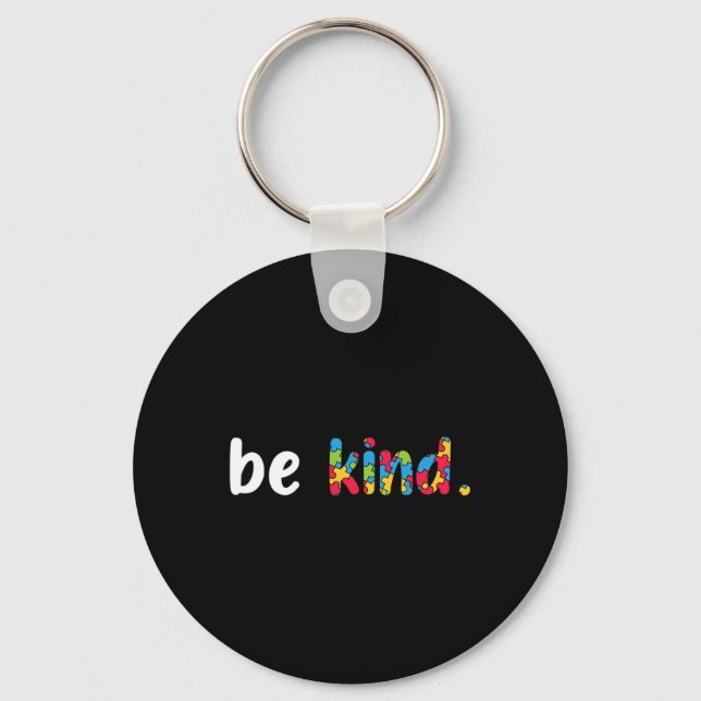 Autism Awareness Be Kind Colourful Puzzle Pieces  Keychain (Front)