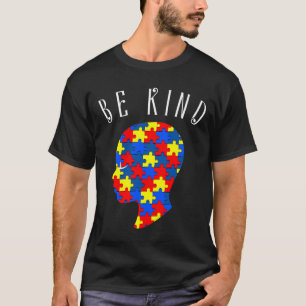 Autism Awareness Be Kind Face With Puzzle Pieces A T-Shirt