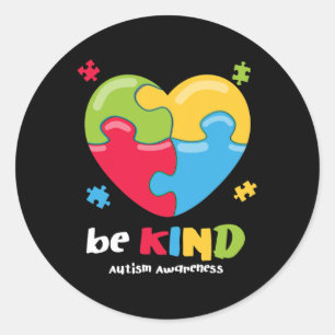 Autism Awareness - Be Kind Puzzle Heart Kindness Classic Round Sticker
