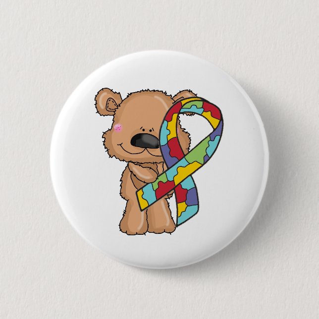 Autism Awareness Bear 2 Inch Round Button (Front)