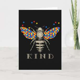 Autism Awareness Bee Kind Puzzle Pieces  Card