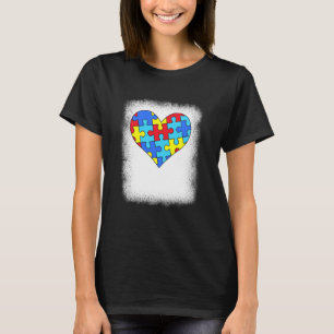Autism Awareness Bleached Autism Heart Puzzle Piec T-Shirt