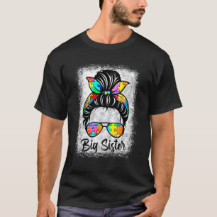 Autism Awareness Bleached Messy Bun Big Sister Puz T-Shirt