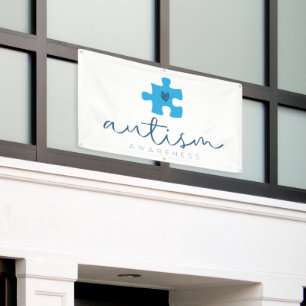 autism awareness blue puzzle piece heart  banner