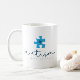 autism awareness blue puzzle piece heart coffee mug