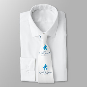 autism awareness blue puzzle piece heart  tie