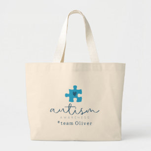 autism awareness blue puzzle piece #team name  large tote bag