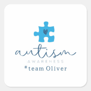 autism awareness blue puzzle piece #team name  square sticker
