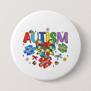 Autism Awareness Bow Coquette Puzzle Piece Neuro 3 Inch Round Button