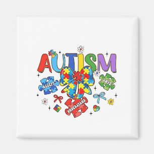 Autism Awareness Bow Coquette Puzzle Piece Neuro Magnet