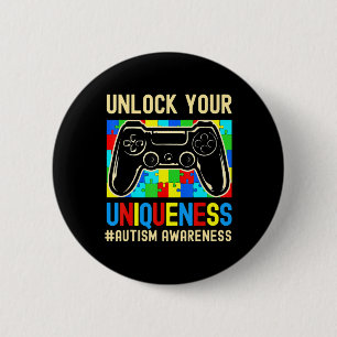 Autism Awareness Boys Girls Video Game Controller 2 Inch Round Button