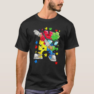 Autism Awareness Boys Kids Dabbing Puzzle Piece Su T-Shirt
