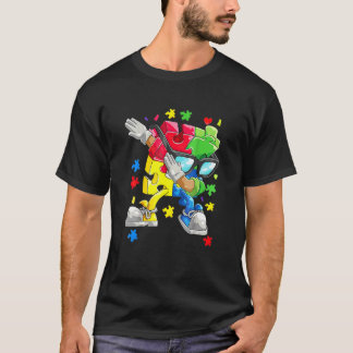 Autism Awareness Boys Kids Dabbing Puzzle Piece Su T-Shirt
