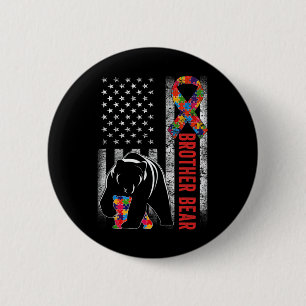 Autism Awareness Brother Bear American Flag Autism 2 Inch Round Button