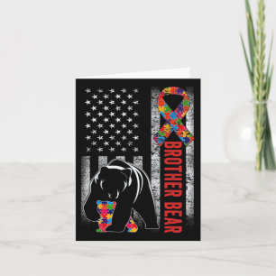 Autism Awareness Brother Bear American Flag Autism Card